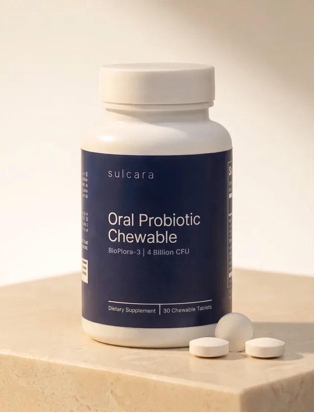 Sulcara Oral Probiotic Chewable bottle with chewable tablets